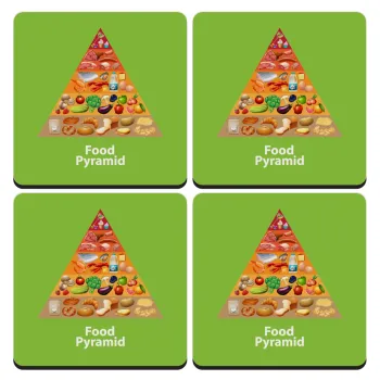 Food pyramid chart, ΣΕΤ 4 Σουβέρ ξύλινα τετράγωνα (9cm)