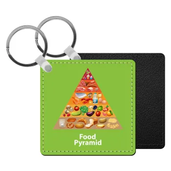 Food pyramid chart, Μπρελόκ Δερματίνη, τετράγωνο ΜΑΥΡΟ (5x5cm)