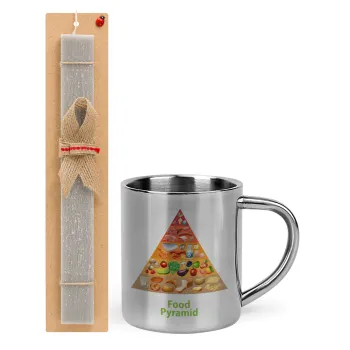 Food pyramid chart, Easter Set, metallic thermal cup (300ml) & Easter aromatic flat candle (30cm) (GRAY)