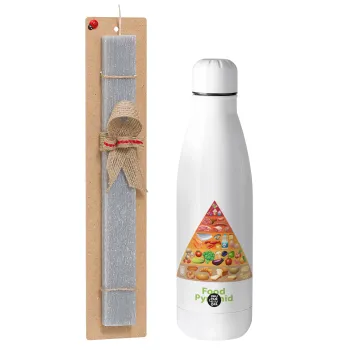 Food pyramid chart, Easter Set, metallic stainless thermos bottle (500ml) & scented flat Easter candle (30cm) (GRAY)