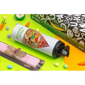 Food pyramid chart, Easter candle,Travel Tumbler 2 Lids, with metal straw & cleaning brush & aromatic flat candle (30cm) (PINK)