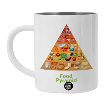 Διατροφική πυραμίδα, Λευκή Ανοξείδωτη Μεταλλική Κούπα 450ml - Διπλού Τοιχώματος 