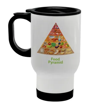 Διατροφική πυραμίδα, Κούπα ταξιδιού ανοξείδωτη με καπάκι, διπλού τοιχώματος (θερμό) λευκή 450ml