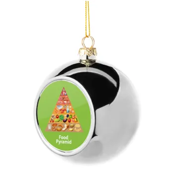 Food pyramid chart, Silver 8cm Christmas tree ball ornament