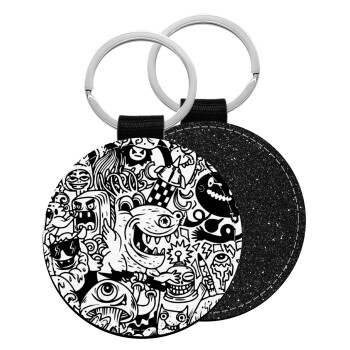 Τερατάκια, Μπρελόκ Δερματίνη, στρογγυλό ΜΑΥΡΟ (5cm)