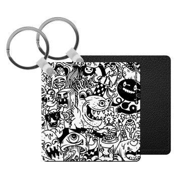 Τερατάκια, Μπρελόκ Δερματίνη, τετράγωνο ΜΑΥΡΟ (5x5cm)