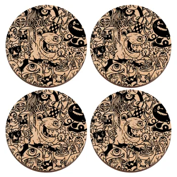 Τερατάκια, ΣΕΤ x4 Σουβέρ ξύλινα στρογγυλά plywood (9cm)