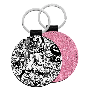 Τερατάκια, Μπρελόκ Δερματίνη, στρογγυλό ΡΟΖ (5cm)