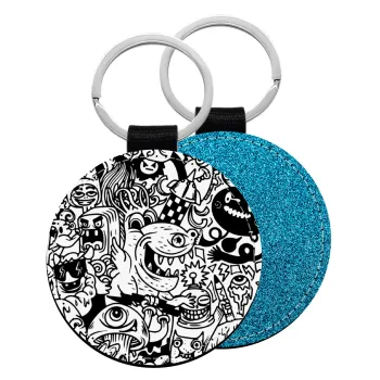 Τερατάκια, Μπρελόκ Δερματίνη, στρογγυλό ΜΠΛΕ (5cm)