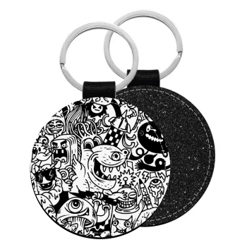 Τερατάκια, Μπρελόκ Δερματίνη, στρογγυλό ΜΑΥΡΟ (5cm)