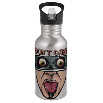 Don't Care, Water bottle Silver with straw, stainless steel 500ml