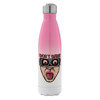 Don't Care, Metal mug thermos Pink/White (Stainless steel), double wall, 500ml