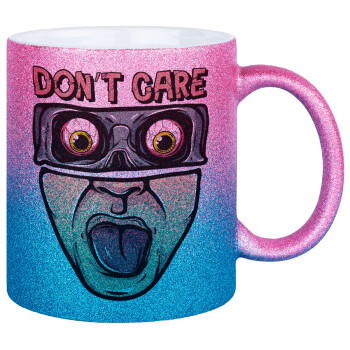 Don't Care, Κούπα Χρυσή/Μπλε Glitter, κεραμική, 330ml