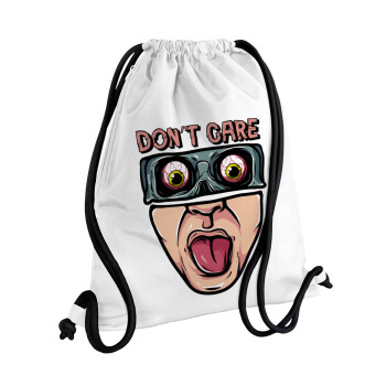 Don't Care, Backpack pouch GYMBAG white, with pocket (40x48cm) & thick cords