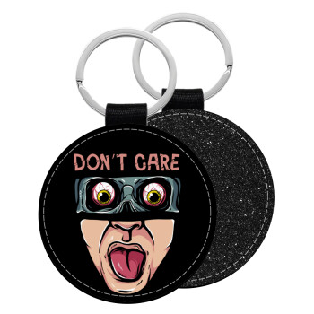 Don't Care, Μπρελόκ Δερματίνη, στρογγυλό ΜΑΥΡΟ (5cm)
