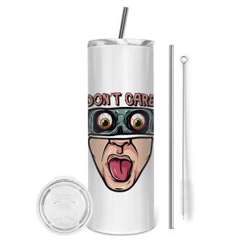 Don't Care, Eco friendly stainless steel tumbler 600ml, with metal straw & cleaning brush