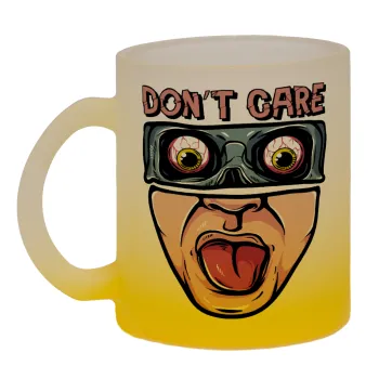 Don't Care, Κούπα γυάλινη δίχρωμη με βάση το κίτρινο ματ, 330ml