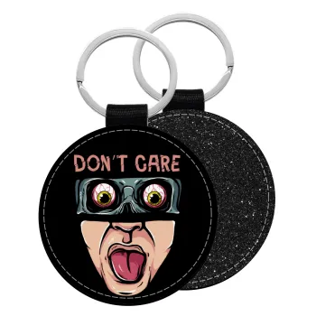 Don't Care, Μπρελόκ Δερματίνη, στρογγυλό ΜΑΥΡΟ (5cm)