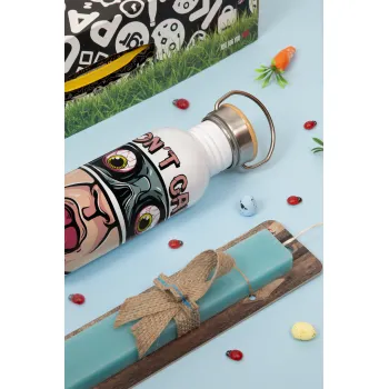 Don't Care, Πασχαλινή Λαμπάδα με παγούρι μεταλλικό (620ml, stainless steel) & κερί αρωματικό πλακέ (30cm) (ΤΙΡΚΟΥΑΖ)