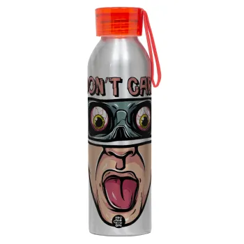 Don't Care, Αλουμινένιο Αθλητικό Μπουκάλι 650ml – Ασημί με Κόκκινο Καπάκι και Λουράκι Σιλικόνης