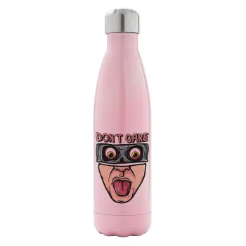 Don't Care, Μεταλλικό παγούρι θερμός Ροζ Ιριδίζον (Stainless steel), διπλού τοιχώματος, 500ml