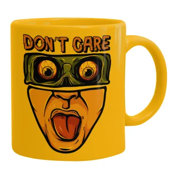 Don't Care, Ceramic coffee mug yellow, 330ml