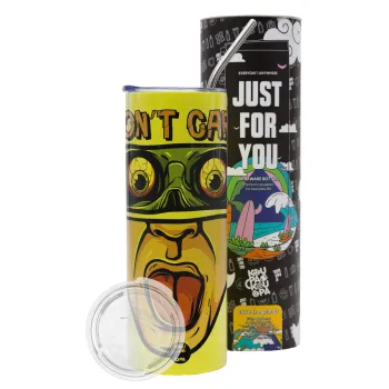 Don't Care, Neon Yellow Travel Tumbler θερμό, μεταλλικό καλαμάκι(Ανωξείδωτο 304 Food grade, BPA free, 600ml)