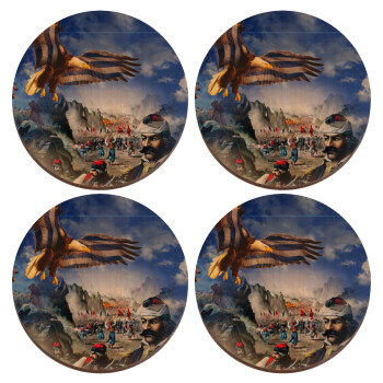 25η Μαρτίου 1821 Εθνική Επέτειος, ΣΕΤ x4 Σουβέρ ξύλινα στρογγυλά plywood (9cm)