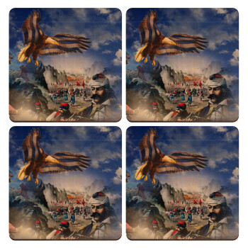 25η Μαρτίου 1821 Εθνική Επέτειος, ΣΕΤ x4 Σουβέρ ξύλινα τετράγωνα plywood (9cm)