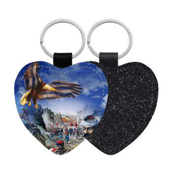 25η Μαρτίου 1821 Εθνική Επέτειος, Μπρελόκ PU δερμάτινο glitter καρδιά ΜΑΥΡΟ