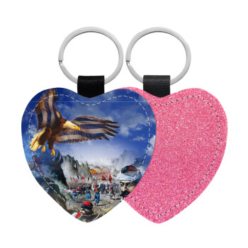 25η Μαρτίου 1821 Εθνική Επέτειος, Μπρελόκ PU δερμάτινο glitter καρδιά ΡΟΖ