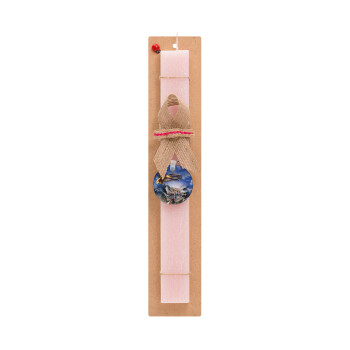 25η Μαρτίου 1821 Εθνική Επέτειος, Easter Set, wooden keychain & scented flat Easter candle (30cm) (PINK)