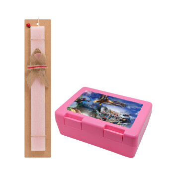 25η Μαρτίου 1821 Εθνική Επέτειος, Easter Set, children's snack container PINK & scented flat Easter candle (30cm) (PINK)