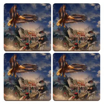 25η Μαρτίου 1821 Εθνική Επέτειος, ΣΕΤ x4 Σουβέρ ξύλινα τετράγωνα plywood (9cm)