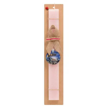 25η Μαρτίου 1821 Εθνική Επέτειος, Easter Set, wooden keychain & scented flat Easter candle (30cm) (PINK)