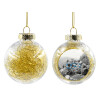 Transparent Christmas tree ball ornament with gold filling 8cm