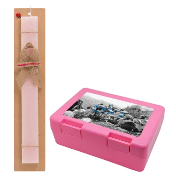 28η οκτωβρίου 1940, Easter Set, children's snack container PINK & scented flat Easter candle (30cm) (PINK)