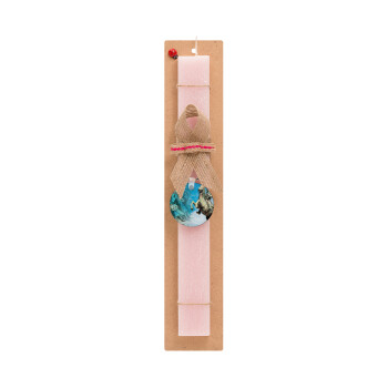 25η Μαρτίου 1821, Easter Set, wooden keychain & scented flat Easter candle (30cm) (PINK)