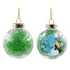 Transparent Christmas tree ball ornament with green filling 8cm