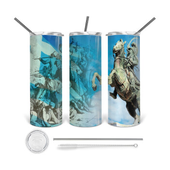 25η Μαρτίου 1821, Tumbler ποτήρι θερμό από ανοξείδωτο ατσάλι 600ml, με μεταλλικό καλαμάκι & βούρτσα καθαρισμού