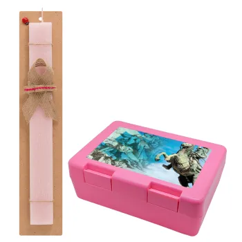 25η Μαρτίου 1821, Easter Set, children's snack container PINK & scented flat Easter candle (30cm) (PINK)