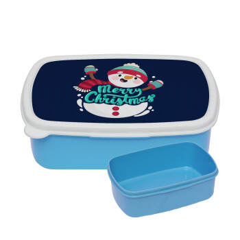 Merry Christmas snowman, ΜΠΛΕ παιδικό δοχείο φαγητού (lunchbox) πλαστικό (BPA-FREE) Lunch Βox M18 x Π13 x Υ6cm