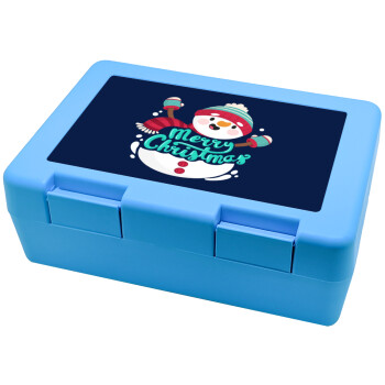 Merry Christmas snowman, Παιδικό δοχείο κολατσιού ΓΑΛΑΖΙΟ 185x128x65mm (BPA free πλαστικό)