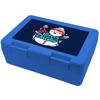 Merry Christmas snowman, Children's cookie container BLUE 185x128x65mm (BPA free plastic)