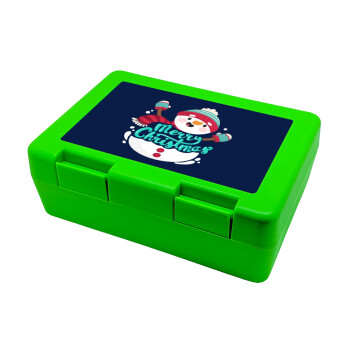 Merry Christmas snowman, Children's cookie container GREEN 185x128x65mm (BPA free plastic)