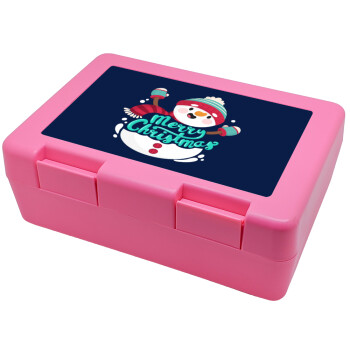 Merry Christmas snowman, Children's cookie container PINK 185x128x65mm (BPA free plastic)