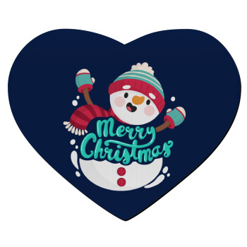 Merry Christmas snowman, Mousepad καρδιά 23x20cm
