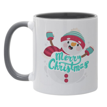 Merry Christmas snowman, Mug colored grey, ceramic, 330ml