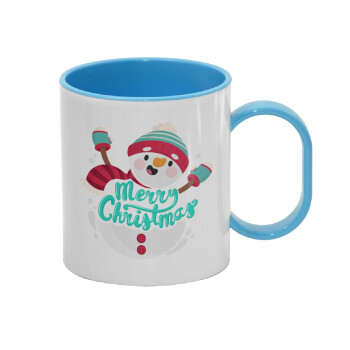 Merry Christmas snowman, Κούπα (πλαστική) (BPA-FREE) Polymer Μπλε για παιδιά, 330ml