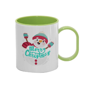 Merry Christmas snowman, Κούπα (πλαστική) (BPA-FREE) Polymer Πράσινη για παιδιά, 330ml